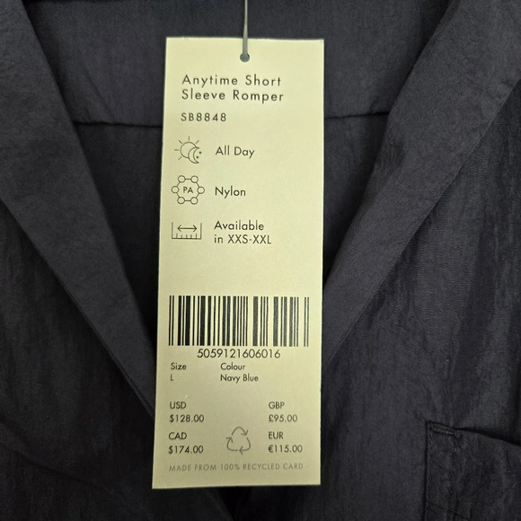 Sweaty Betty Anytime Short Sleeve Navy Romper 10 Athlesure Lightweight Casual - Picture 9 of 15